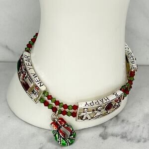 Merry Christmas Happy New Year Beaded Stretch Bracelet